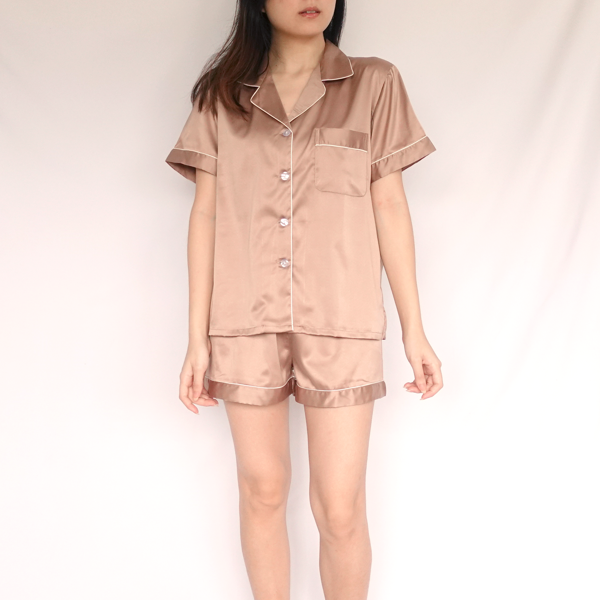LUNA Plain Silk Satin Shorts Set
