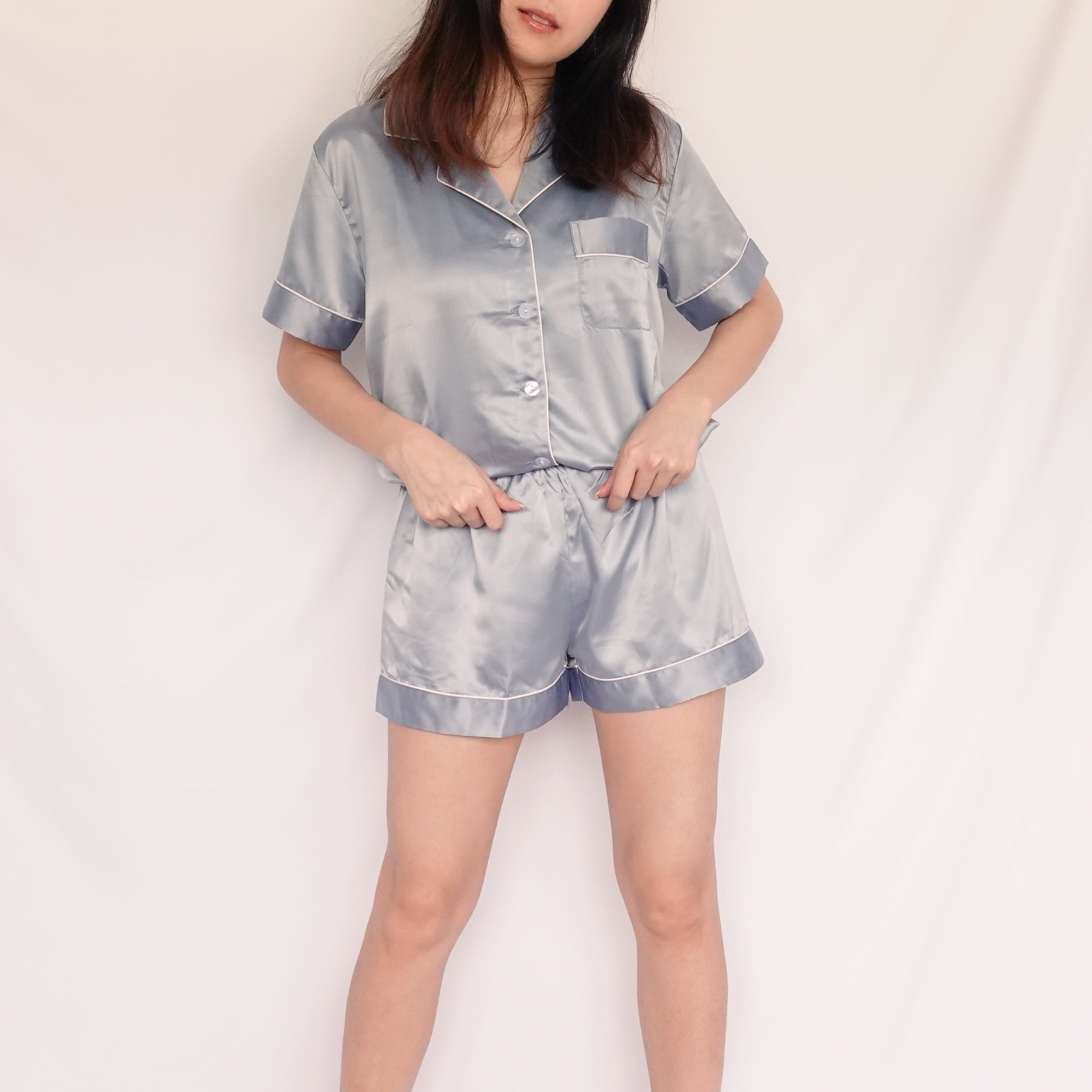 LUNA Plain Silk Satin Shorts Set