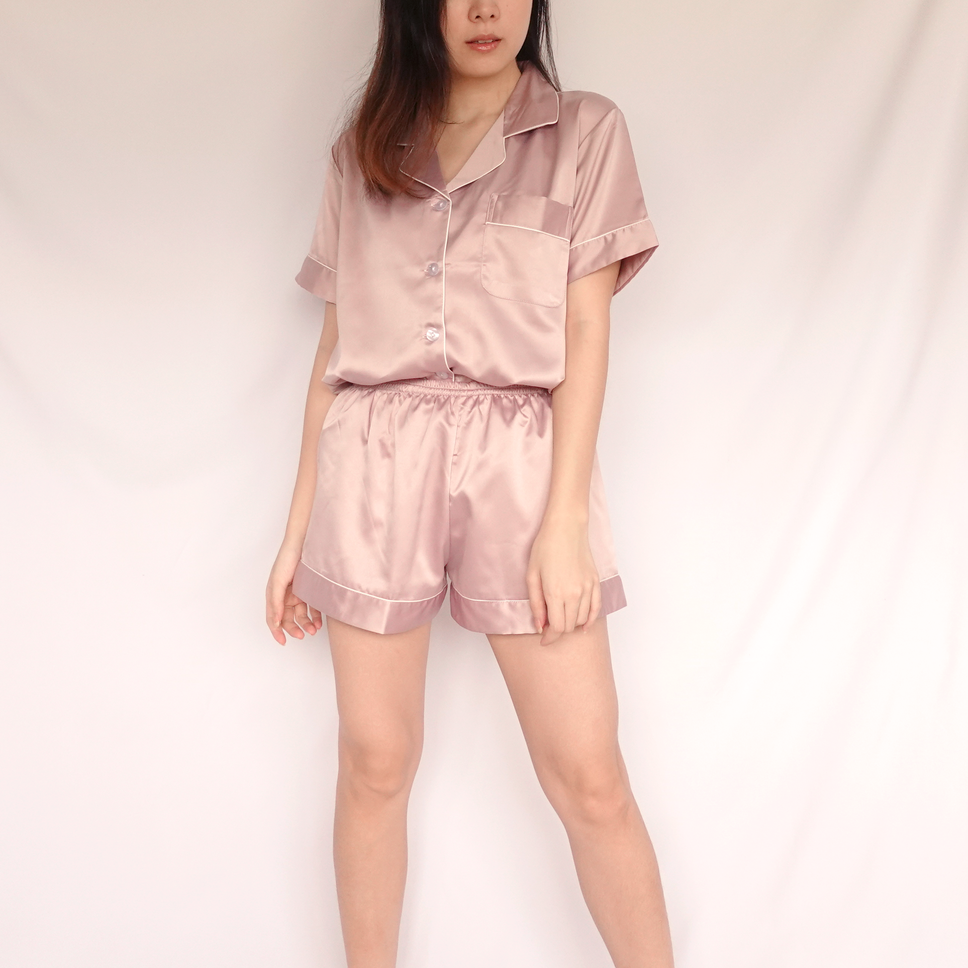 LUNA Plain Silk Satin Shorts Set