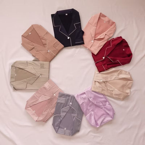 LUNA Plain Silk Satin Shorts Set