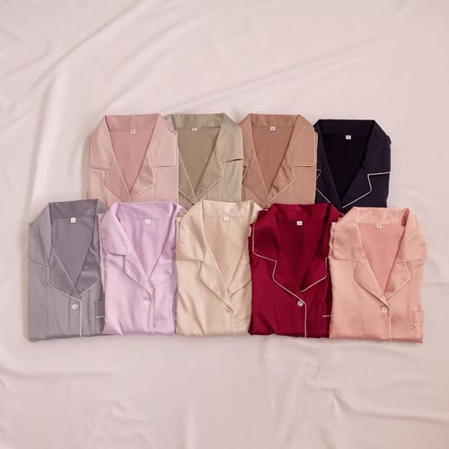 LUNA Plain Silk Satin Shorts Set